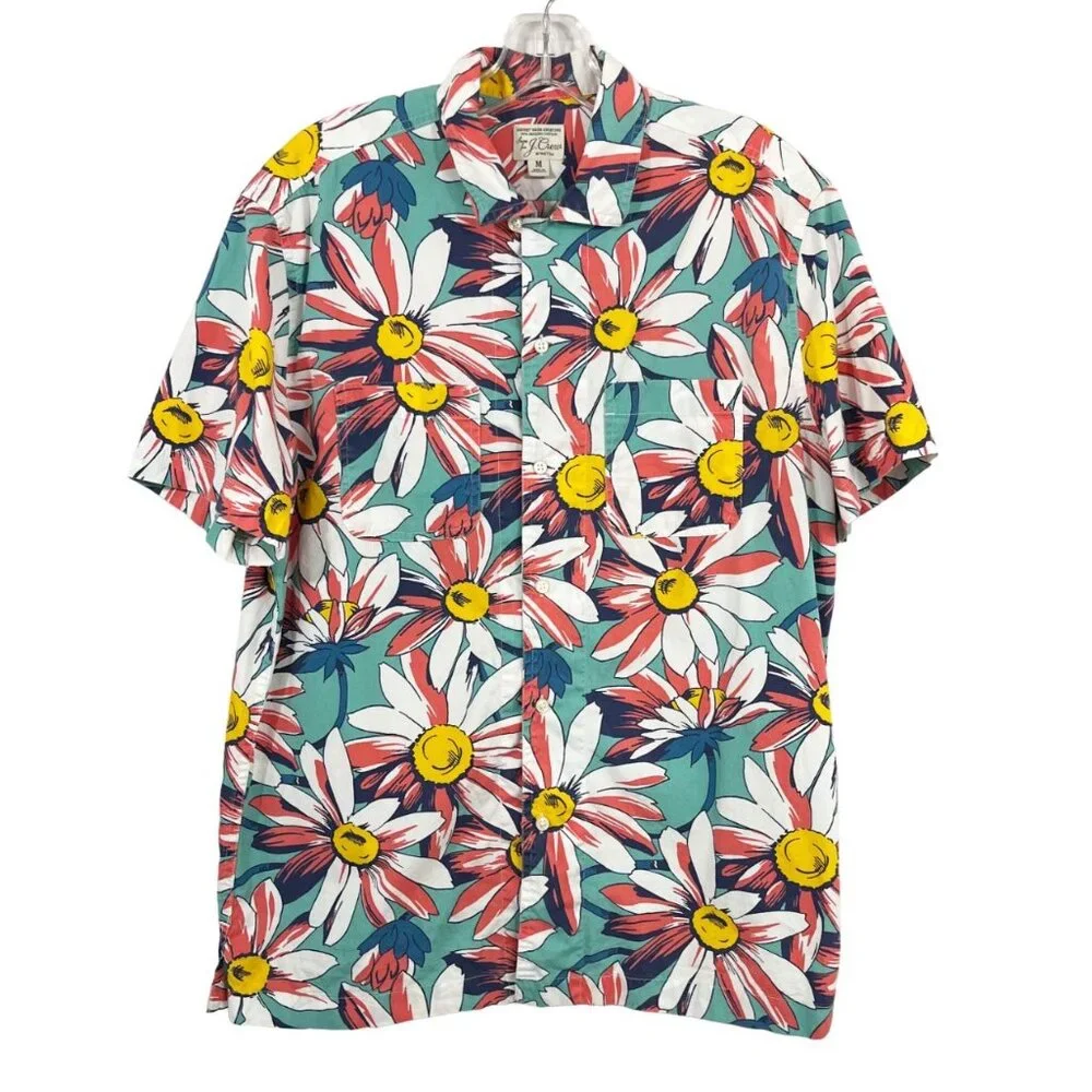 J.‎ Crew Men's Floral Short Sleeve Button Down Shirt Organic Cotton Size Medium